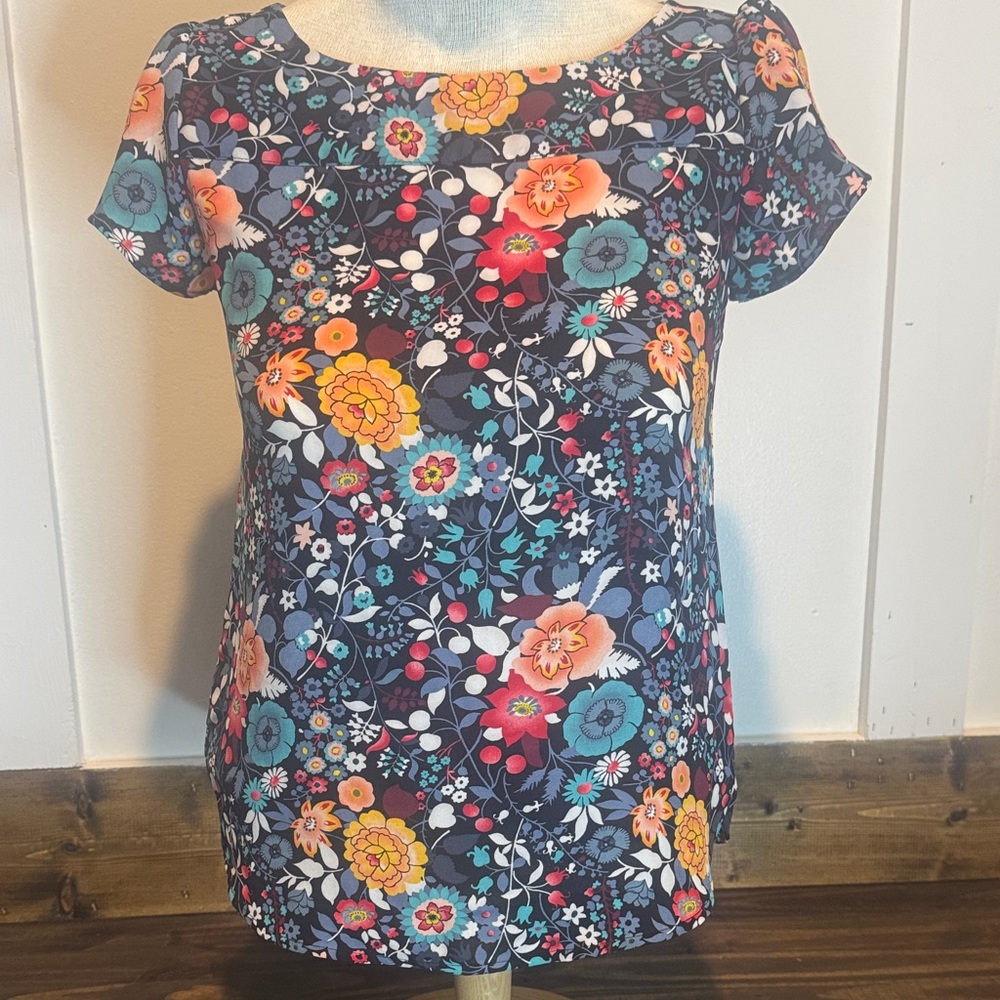 LOFT Multicolor Floral Short Tulip Sleeve Top- Size XXSP